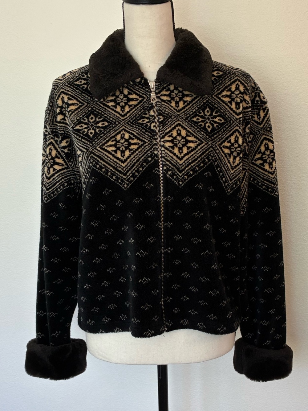 Vintage 90s Y2K Faux Fur Trimmed Fleece Fuzzy Jacket